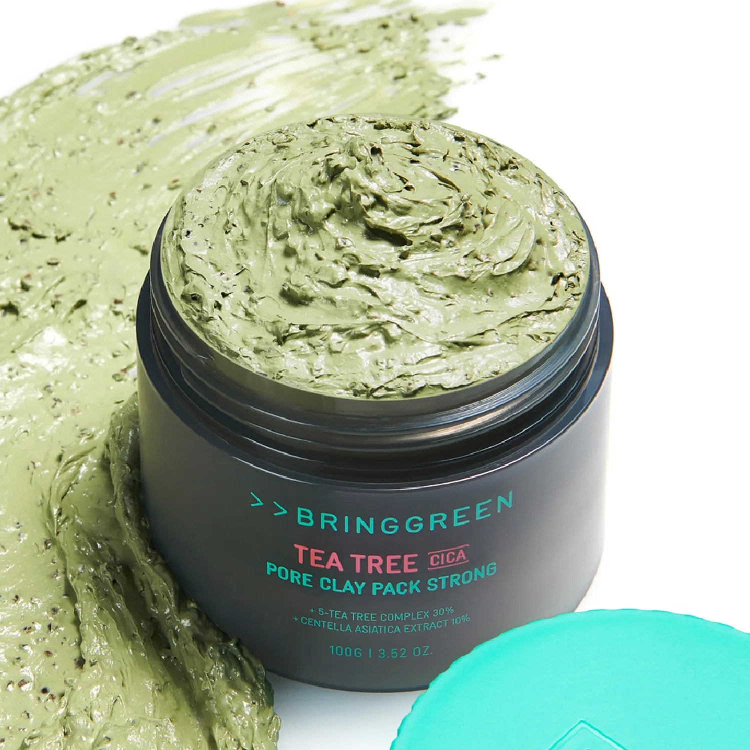 BRINGGREEN Tea Tree Cica Pore Clay Pack Strong – Korean clay mask with red bean powder and tea tree cica for gentle exfoliation and pore care in sensitive skin.
