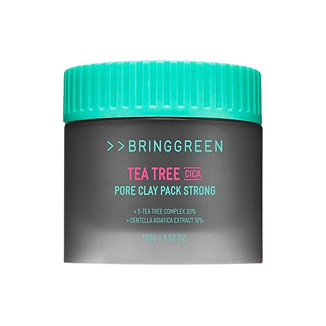 BRINGGREEN Tea Tree Cica Pore Clay Pack Strong – Korean clay mask with red bean powder and tea tree cica for gentle exfoliation and pore care in sensitive skin.