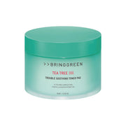 BRINGGREEN Tea Tree Cica Trouble Soothing Toner Pad – Korean acne care toner pads with 5-Tea Tree Complex, cica, LHA, and terpinen-4-ol for exfoliating and calming skin.