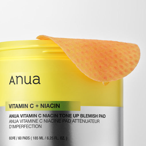 Anua Vitamin C+Niacin Blemish Tone-Up Pad – Korean skincare brightening exfoliating pad for dull, uneven skin.