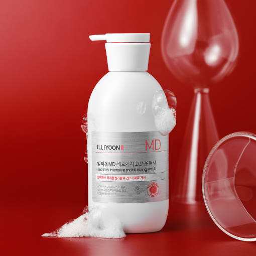 Creamy white bottle of ILLIYOON Red Itch Body Wash against a clean background