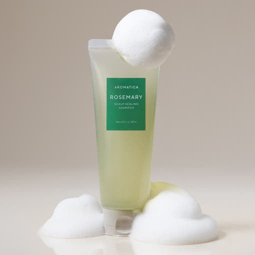 Compact 180ml AROMATICA rosemary shampoo for scalp exfoliation and nourishment