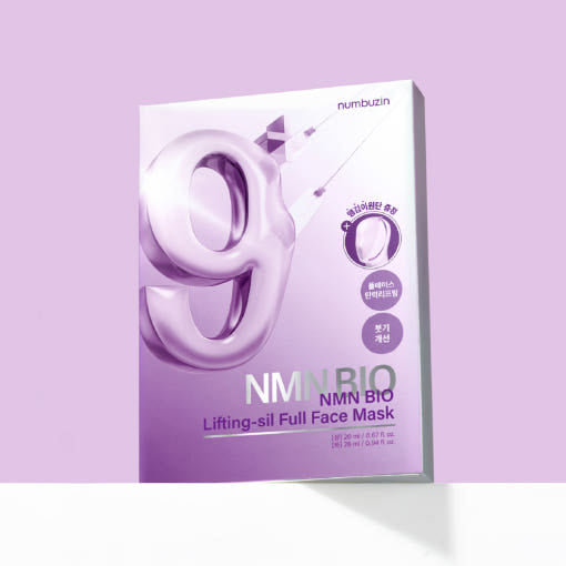 NMN BIO lifting-sil full face mask packaging on a light purple background