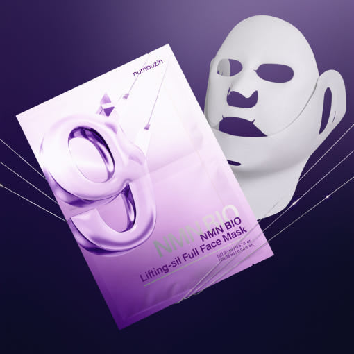 NMN BIO lifting-sil full face mask packaging on a light purple background