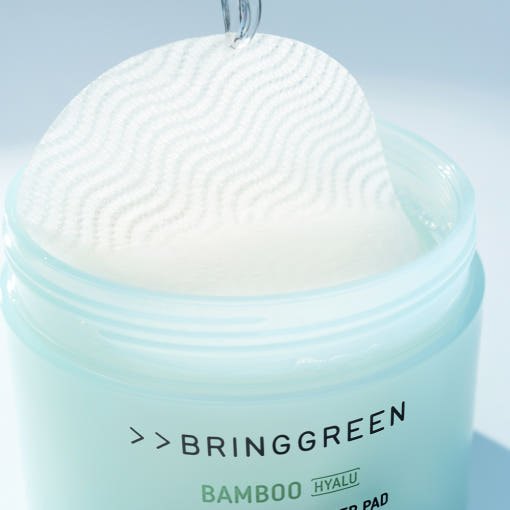 BRINGGREEN Bamboo Hyalu Water Boosting Toner Pad Set – bamboo sap and hyaluronic acid infused pads for quick hydration and gentle exfoliation.