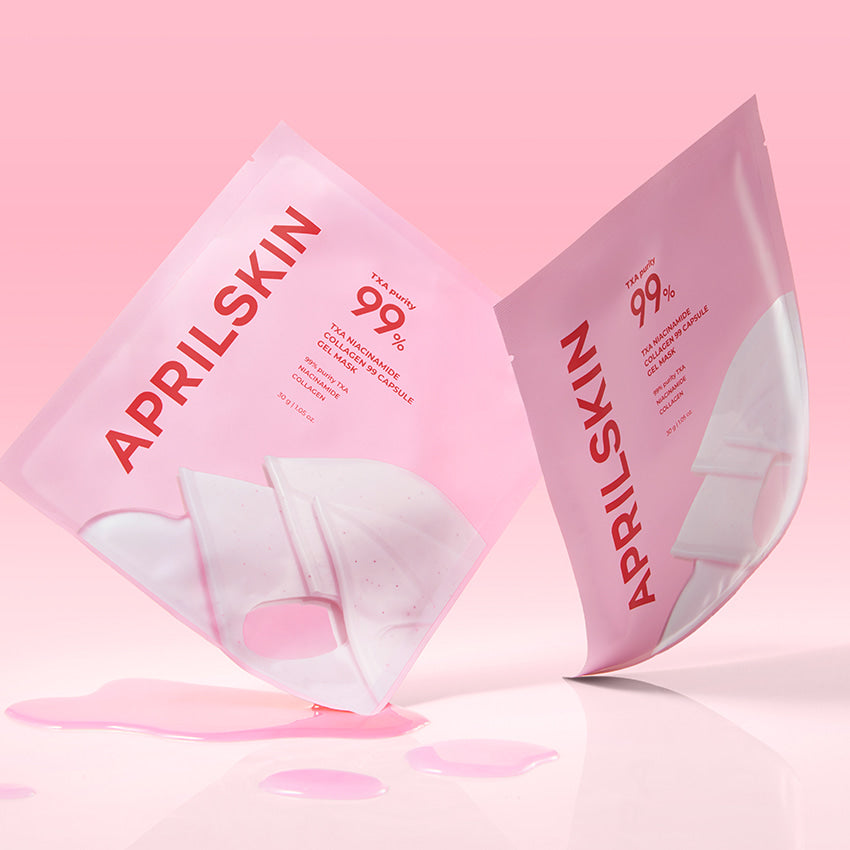 Two pink April Skin face mask packages on a white background