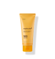 medicube turmeric cleanser tube with creamy lather swatch, brightening gel-to-foam Korean face wash