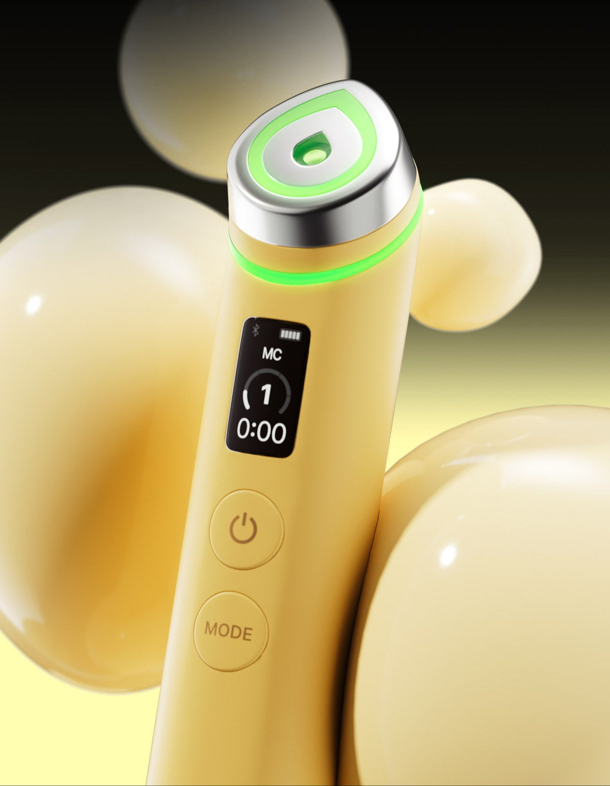 Yellow electronic device with control buttons on a white background