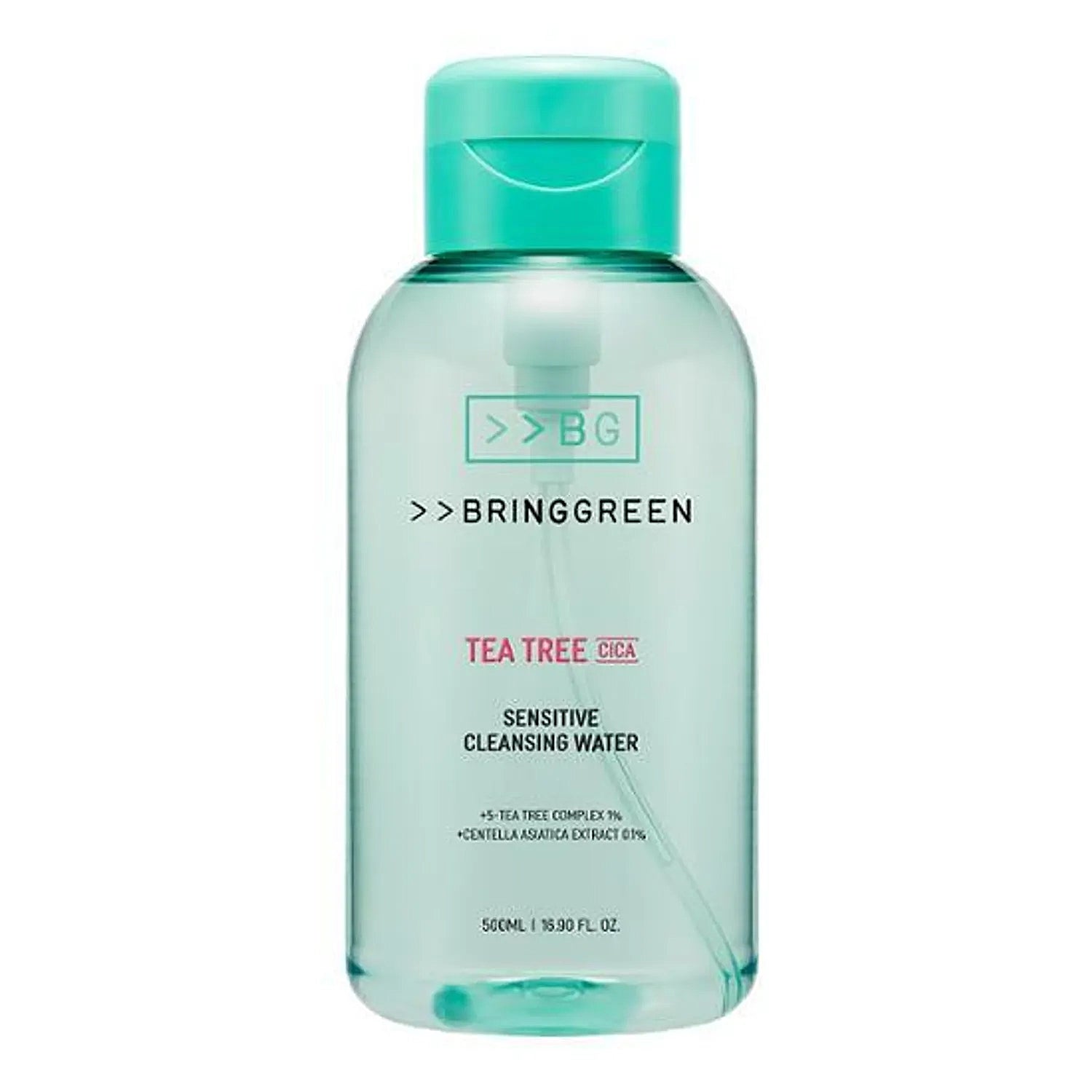 BRINGGREEN Tea Tree Cica Sensitive Cleansing Water – Korean micellar water with tea tree complex and cica for powerful yet gentle cleansing and soothing.