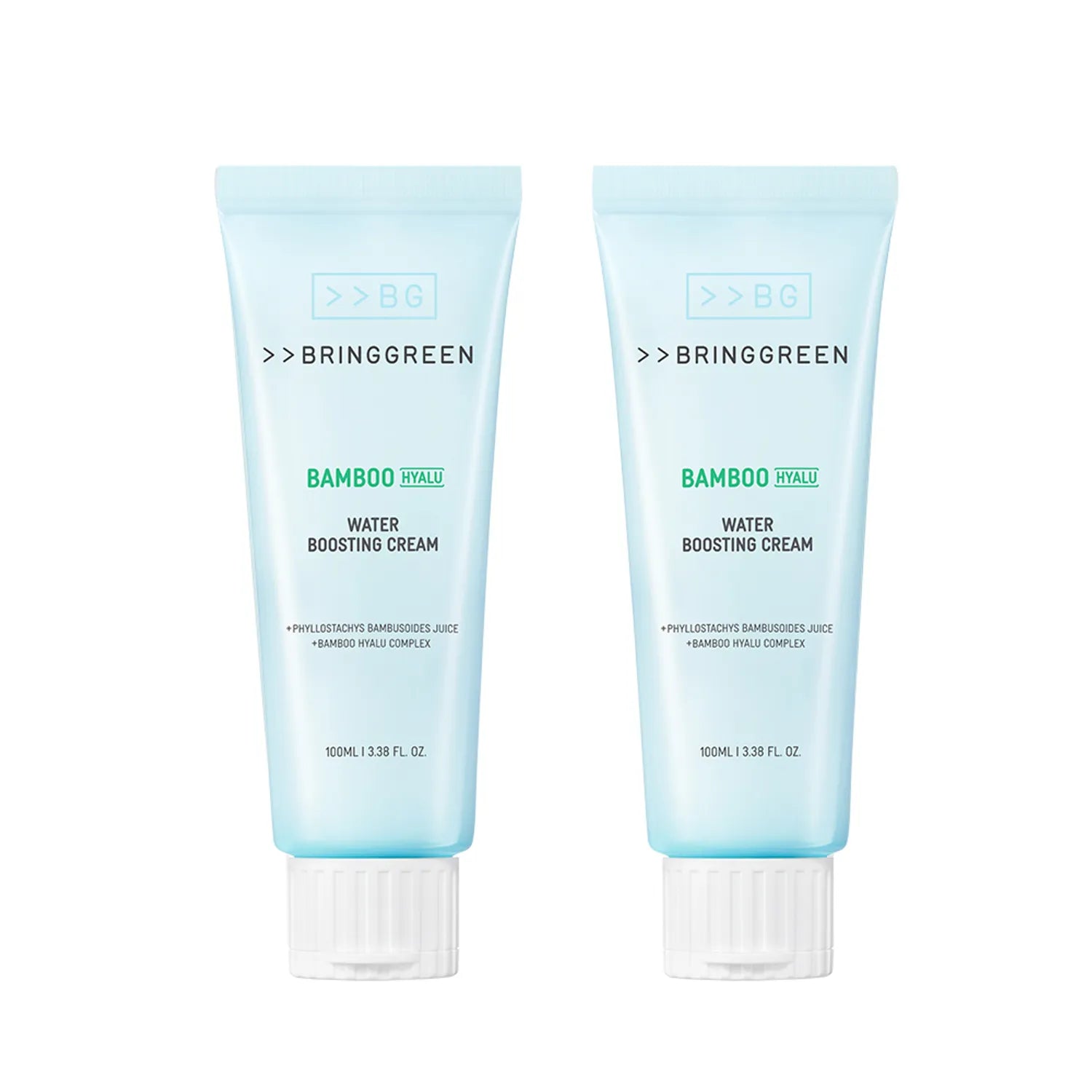 Two tubes of Bringgreen Bamboo Hyalu Water Boosting Cream on a white background