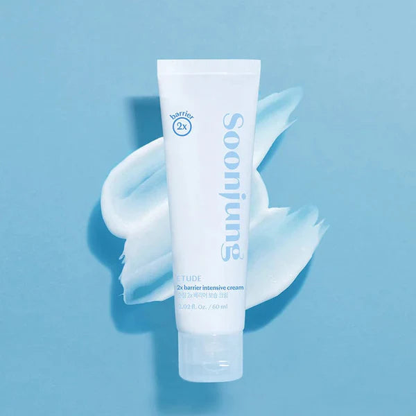 ETUDE SoonJung 2x Barrier Cream in white and blue tube with creamy texture shown