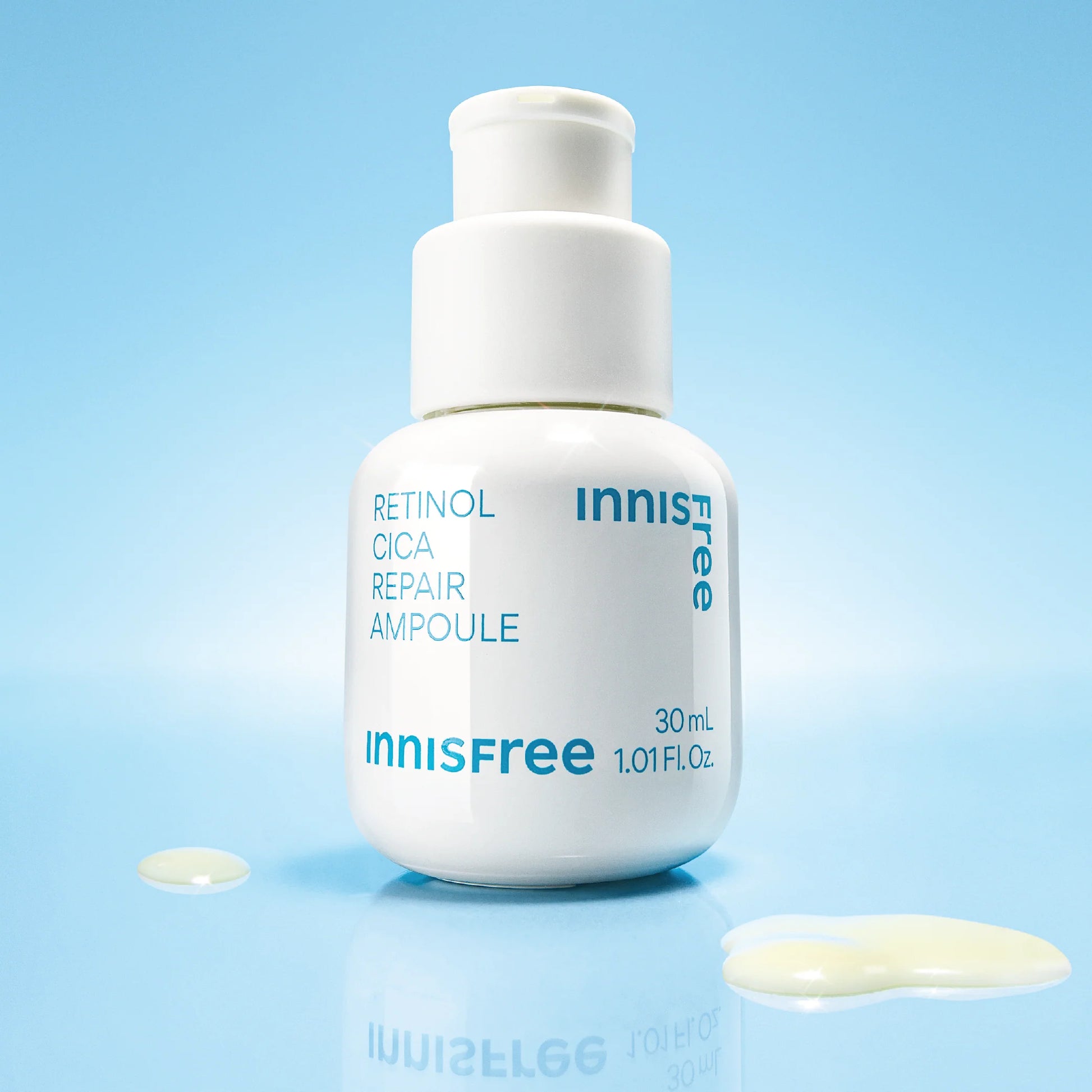 Innisfree 30ml green dropper bottle of retinol cica serum for acne-prone skin