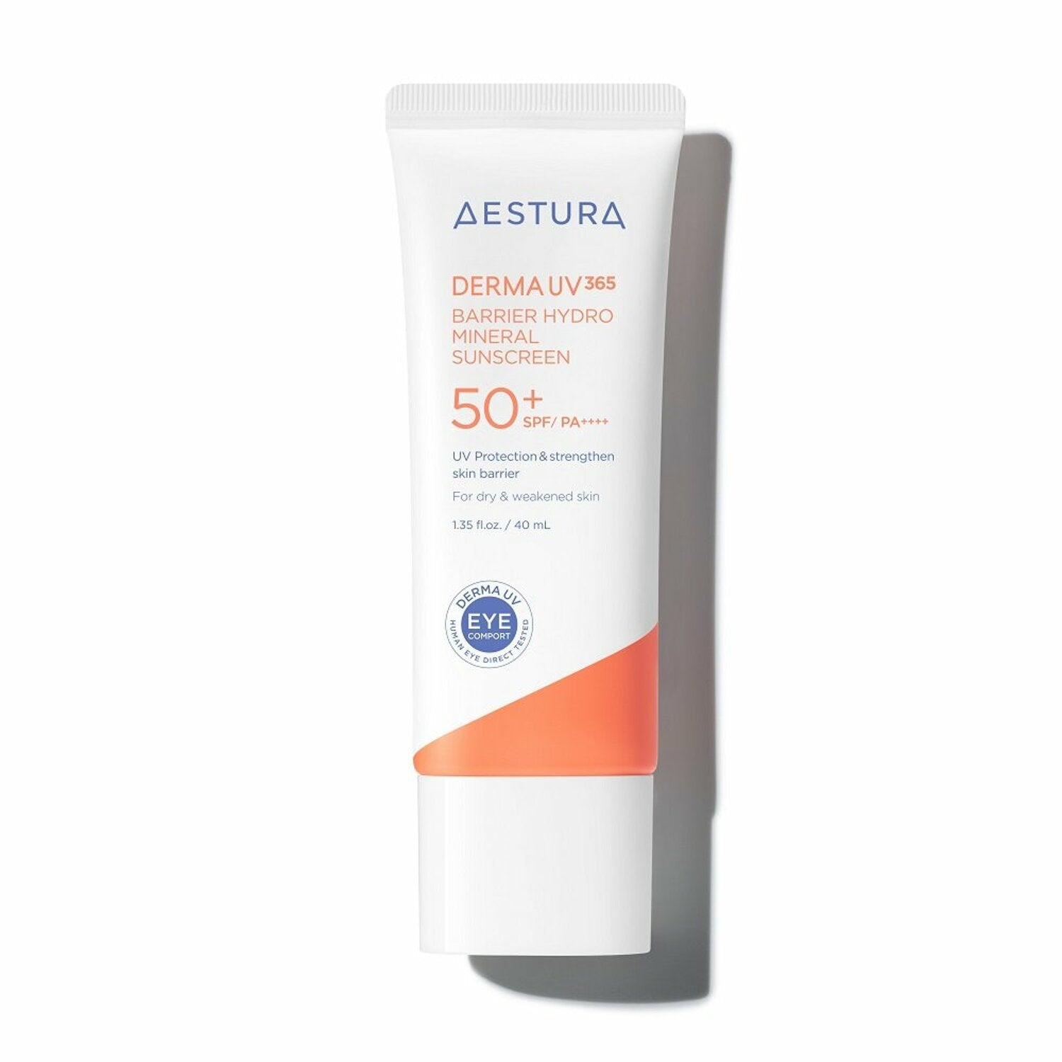 AESTURA Derma UV365 Barrier Hydro Mineral Sunscreen in a 40ml tube for UV protection and barrier hydration.