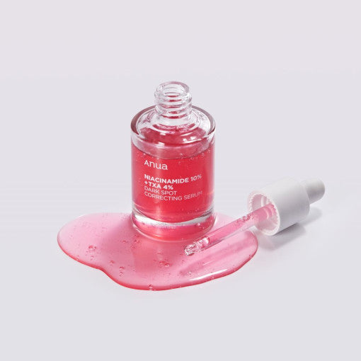 Anua Niacinamide 10% + TXA 4% dark spot correcting serum, a Korean skincare product to brighten and hydrate skin while reducing pigmentation.