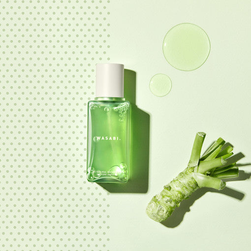 Vegan pore-tightening ampoule with wasabi extract for shrinking enlarged pores, controlling oil, and soothing skin.
