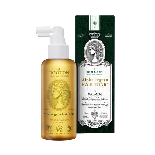 Minimalist bottle of ROOTON Alpha Erguen Hair Tonic with cooling scalp care formula, 150ml size