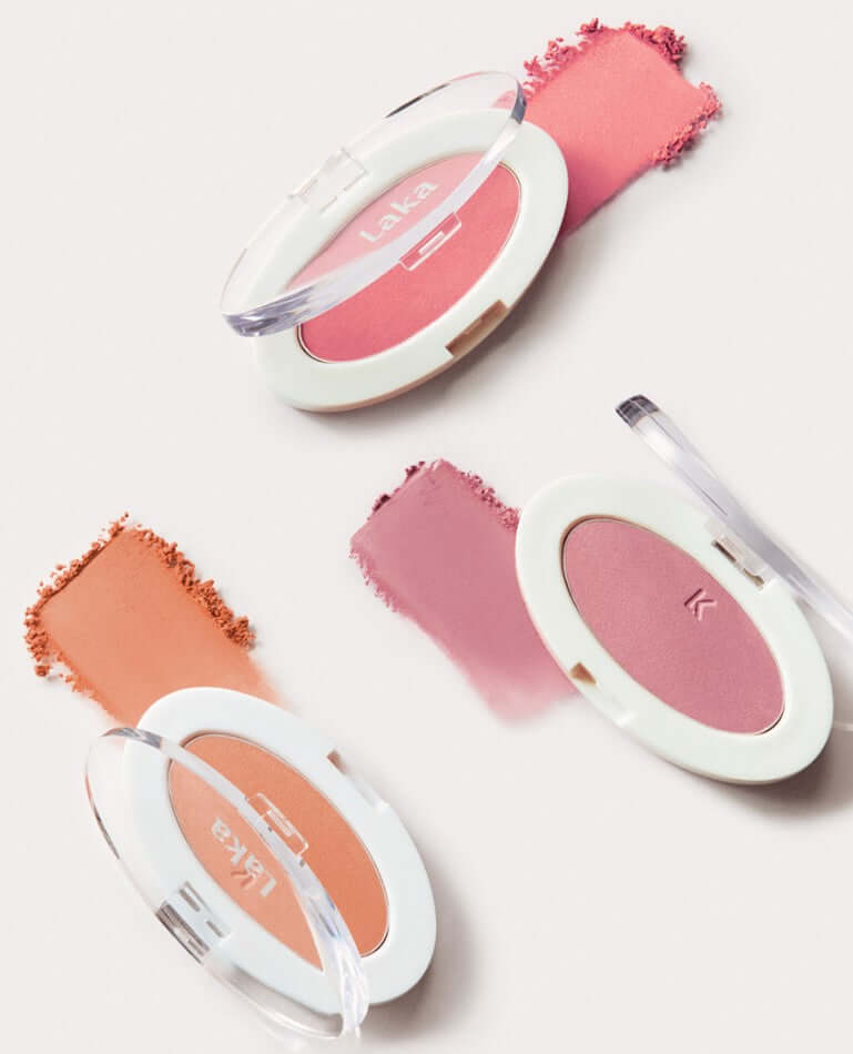 Laka Love Silk Blush showcasing warm pink and purple shades with fine pearls for a radiant complexion.