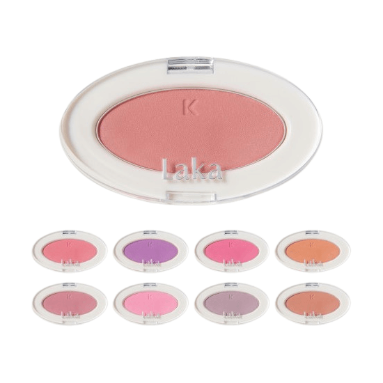 Laka Love Silk Blush palette featuring soft pink and purple shades for a radiant, transparent complexion.