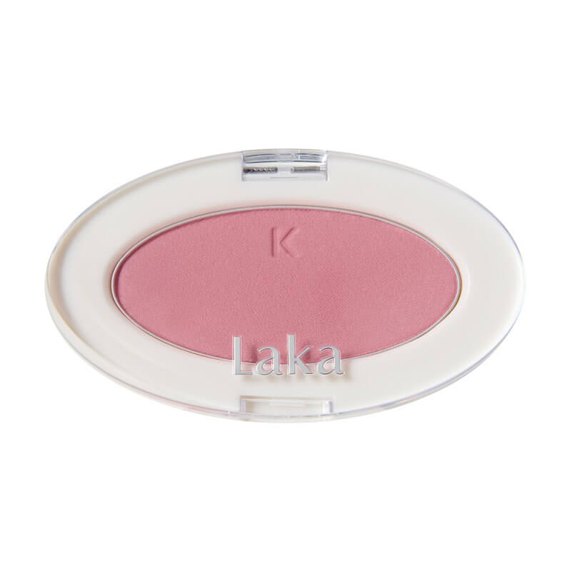 Laka Love Silk Blush in warm pink shade, featuring fine pearls for a radiant complexion and silky finish.
