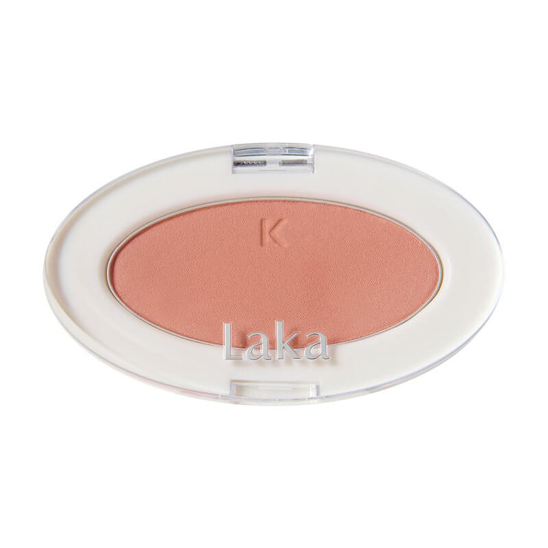 Laka Love Silk Blush in warm pink shade showcasing fine pearls for a transparent, glowing complexion.