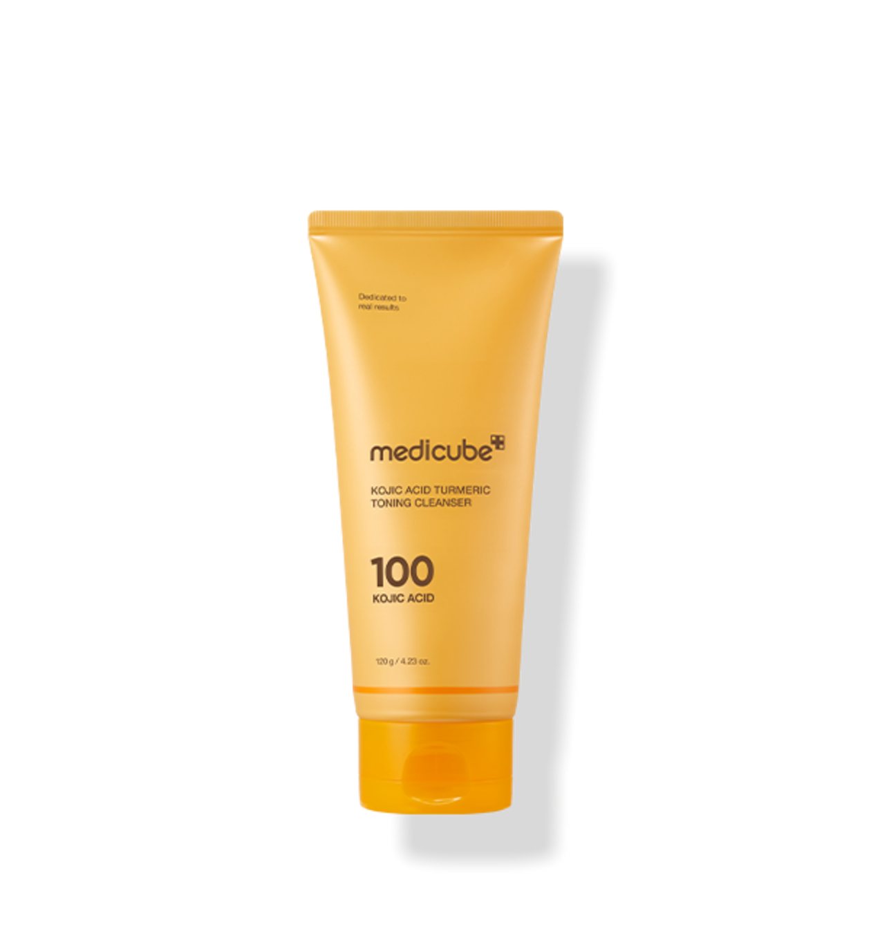 medicube turmeric cleanser tube with creamy lather swatch, brightening gel-to-foam Korean face wash